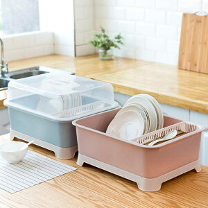 廚房碗筷收納盒帶蓋瀝水碗碟架特大號裝放盤子餐具置物箱碗櫃塑料ATF【摩可美家】