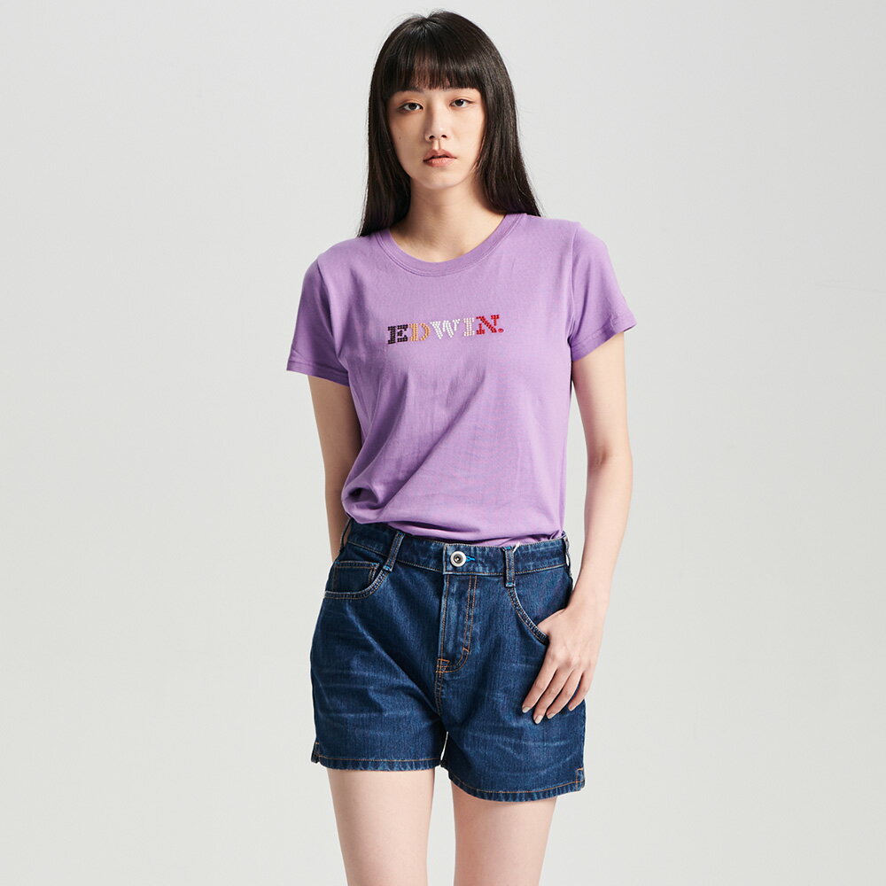 EDWIN 女款 圓點刺繡印花短袖T恤 (灰紫色) #狂降5折 1
