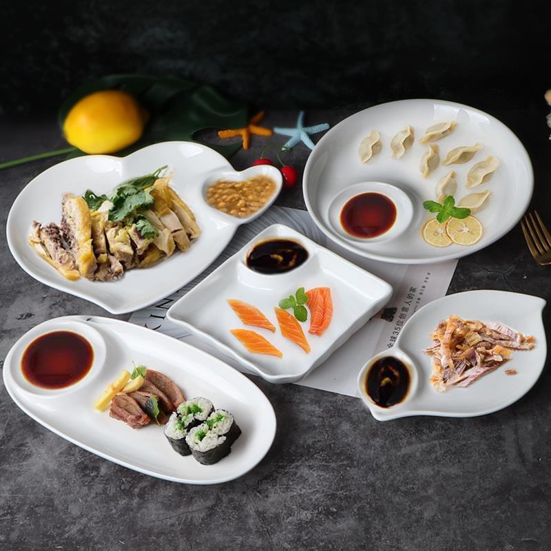 創意愛心盤日式壽司魚生盤分格子母盤家用蝦盤薯條餃子盤子帶醋碟