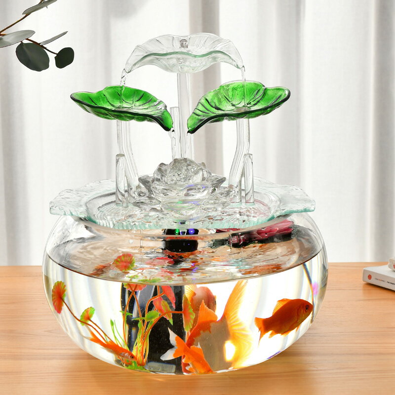 流水魚缸客廳小型玻璃瀑布創意辦公室桌面循環景觀擺件家居裝飾品