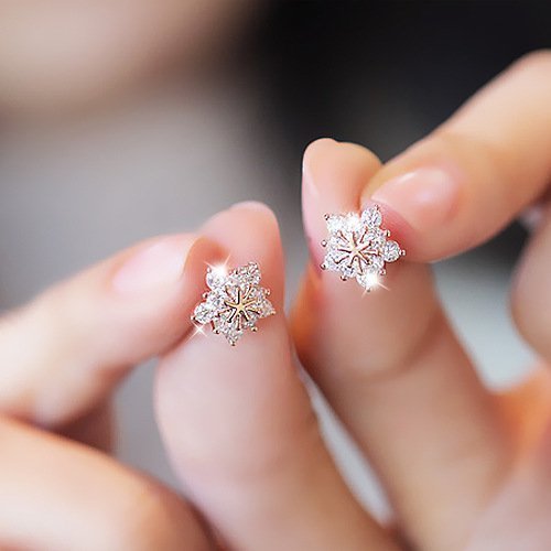 韓國花朵雪花鋯石耳釘女925純銀耳針小巧可愛耳環時尚耳飾防過敏