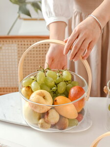 愛加家居水果手提籃客廳零食干果收納盤家用創意簡約裝飾玻璃籃