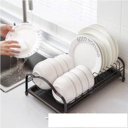 家用雙層水槽瀝水架 廚房鐵藝帶水盤碗架碗筷碟子餐具收納置物架j