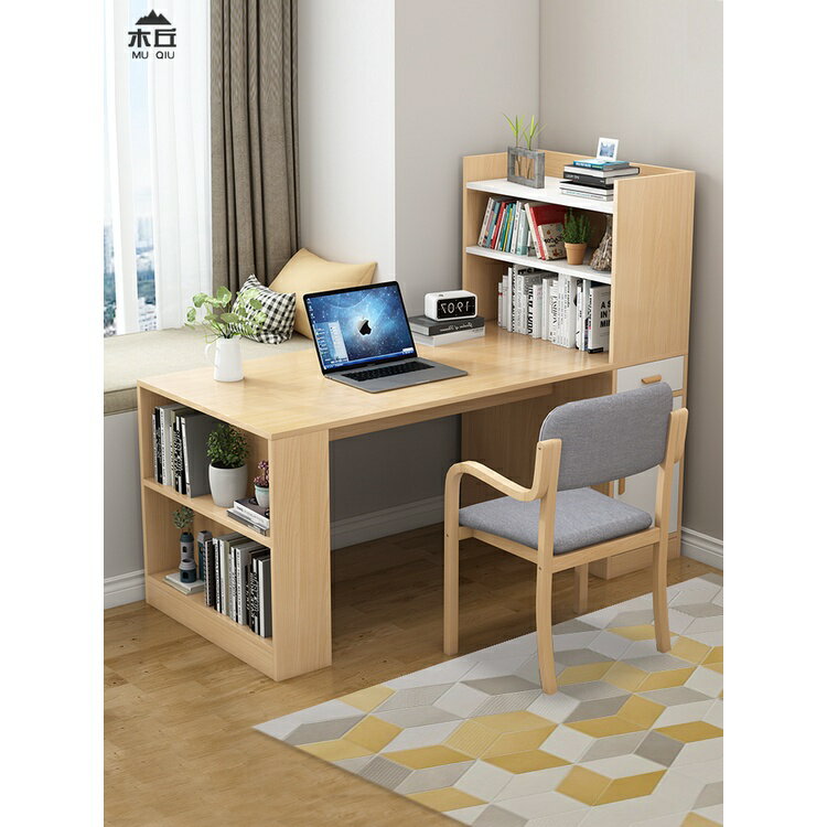 轉角書桌書架組合簡約家用學生臥室學習寫字桌辦公電腦桌書櫃一體C