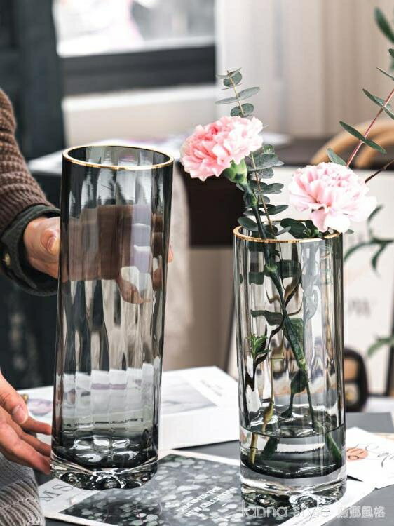 北歐簡約創意輕奢透明花瓶水養富貴竹百合玻璃插花瓶客廳餐桌擺件 YTL