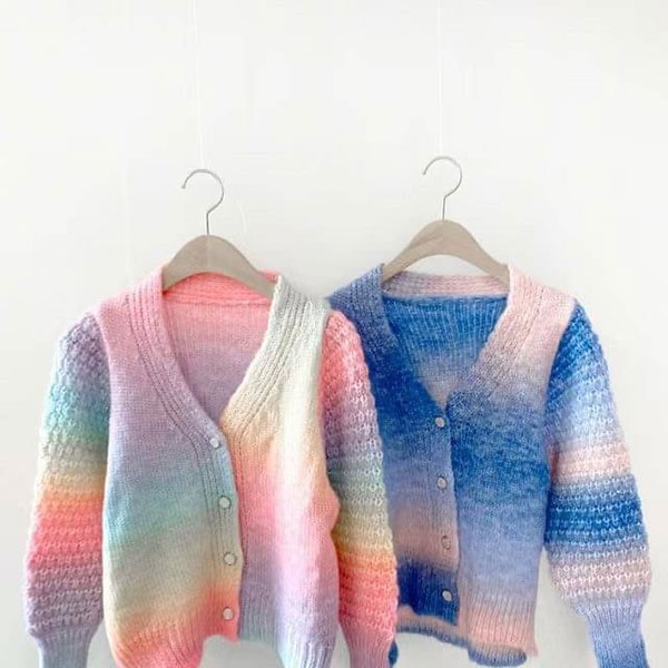 ANNAS 正韓 珍珠釦 渲染 外套 漸層 彩虹 扎染 暈染 麻花 毛衣 針織外套 粗針織 夢幻 女神 韓國 6