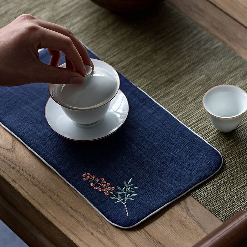 茶布茶巾吸水雙層加厚棉麻刺繡高檔茶桌布墊茶墊干泡墊抹布養壺巾