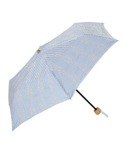 日本 because 晴雨兩用輕量折疊傘 (粉藍/白色條紋+白色小花刺繡)