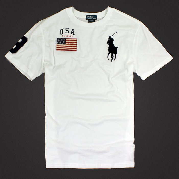 美國百分百【Ralph Lauren】短袖 T恤 大馬 T-shirt 國旗款 男 上衣 短Tee 白色 棉T C878
