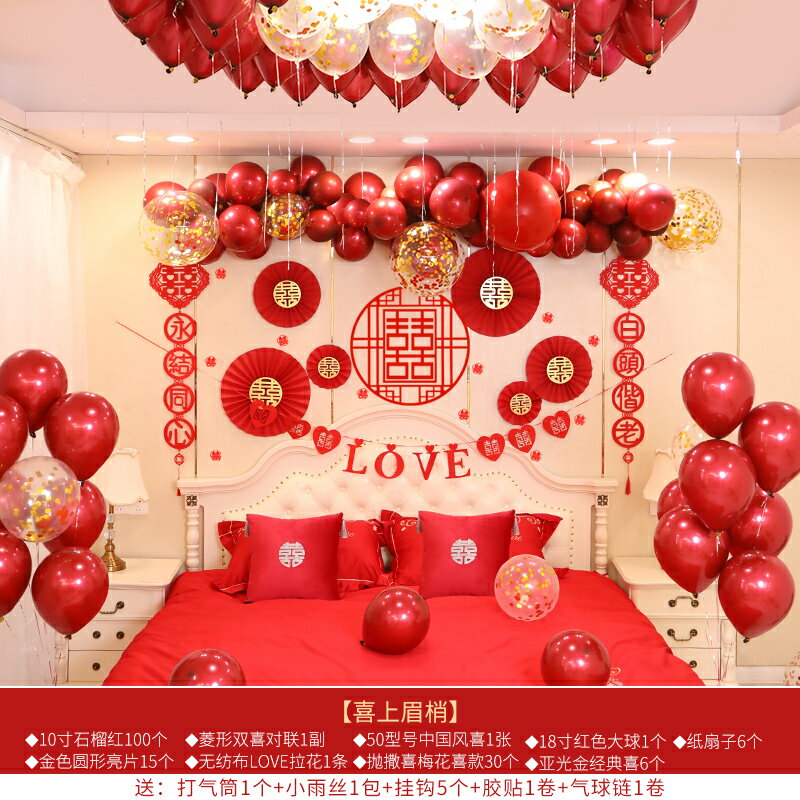 裝飾氣球 婚房布置套裝婚禮氣球結婚裝飾男方女方臥室新房創意浪漫婚慶場景『CM45565』