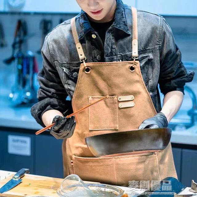 帆布牛仔圍裙定製logo畫畫時尚美甲園藝咖啡奶茶店理發師工作服女 幸福驛站