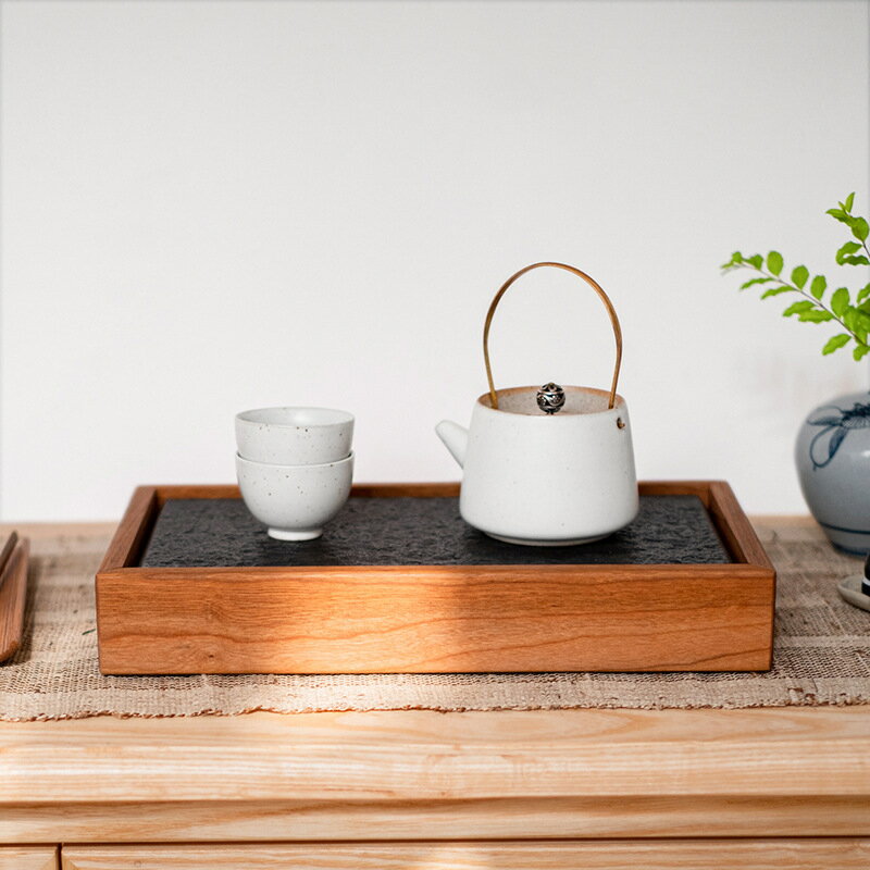大理石茶盤實木框茶臺茶海辦公室家用輕奢新中式功夫茶具托盤禮品