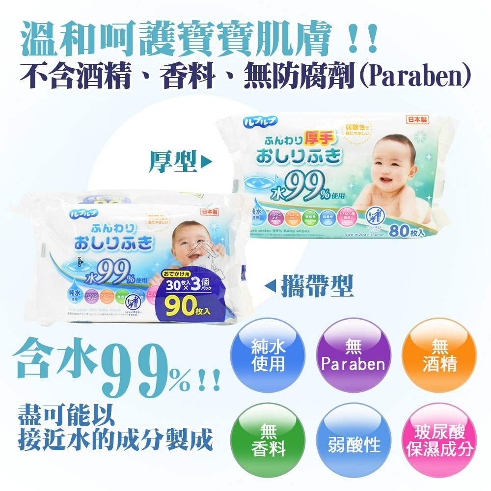 日本Life-do.Plus柔膚厚型嬰兒濕紙巾 80枚入、30枚X3包、100枚入 x 3包多款任選 2