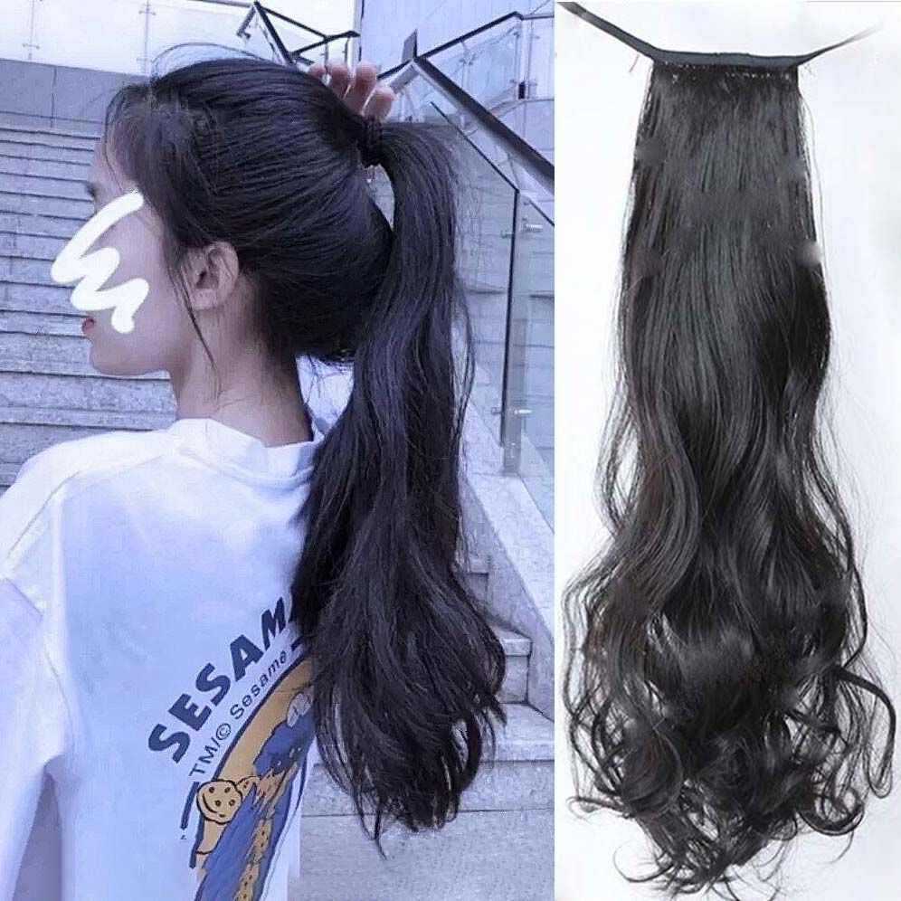 馬尾假發女網紅可愛大波浪長卷發綁帶式抓夾無痕模擬自然高辮子直