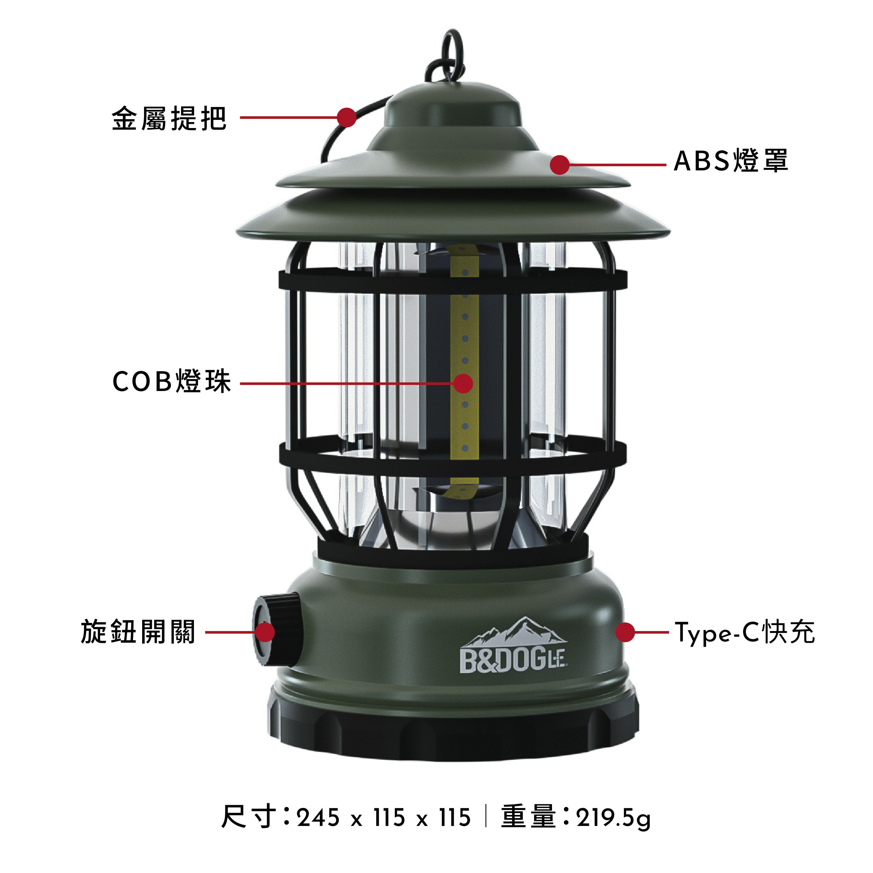 美式復古露營燈 可調光黃光 TYPE-C充電 18650 帳篷燈 照明燈【Carster】 6