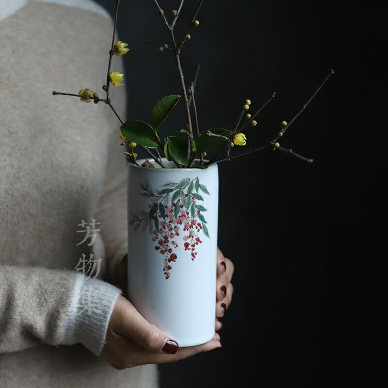 芳物集手工釉下手繪陶瓷花瓶花插中式花器桌面花瓶復古擺件景德鎮| 協貿
