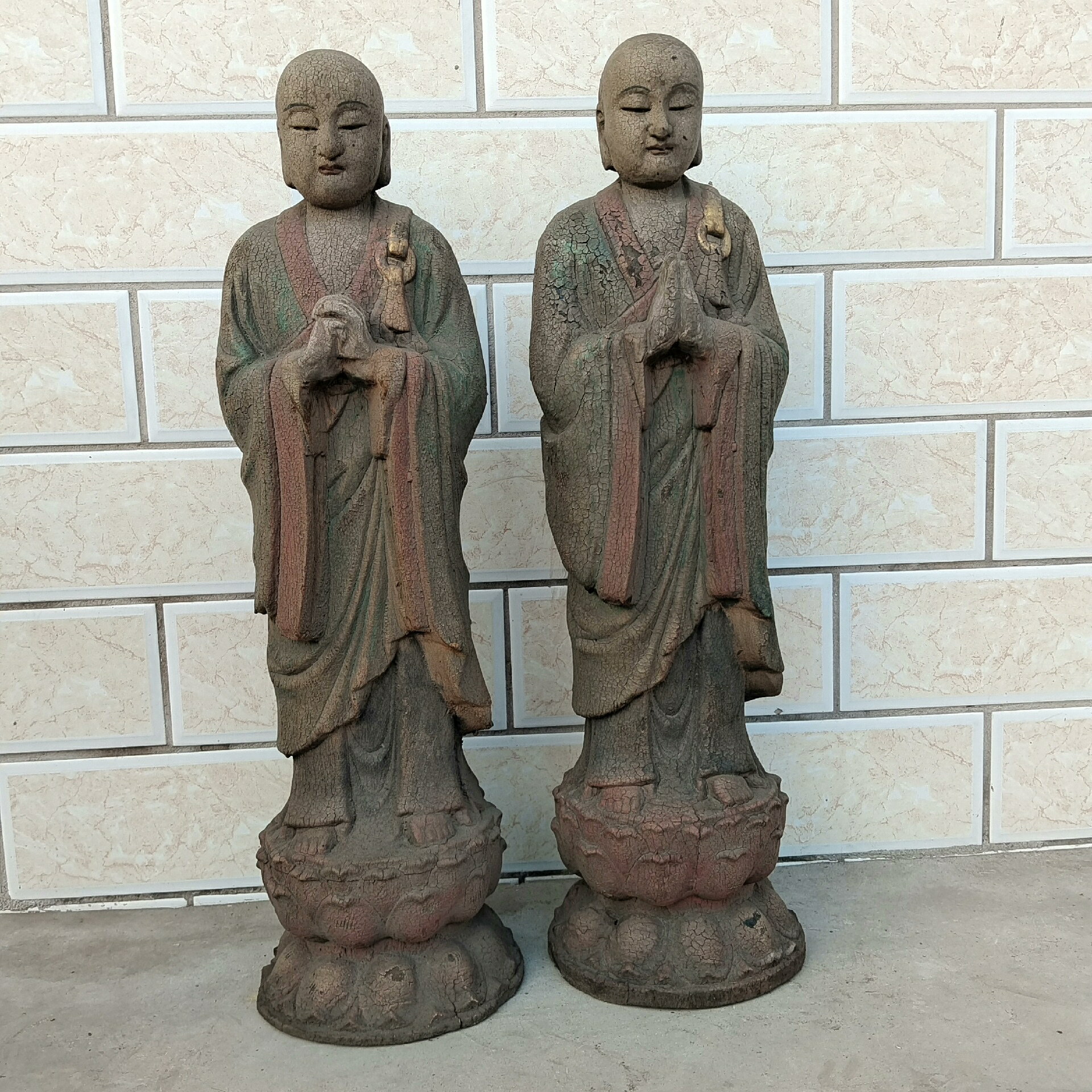 木雕佛像造像擺飾，彩繪工藝，一對羅漢，高60釐米，980一對