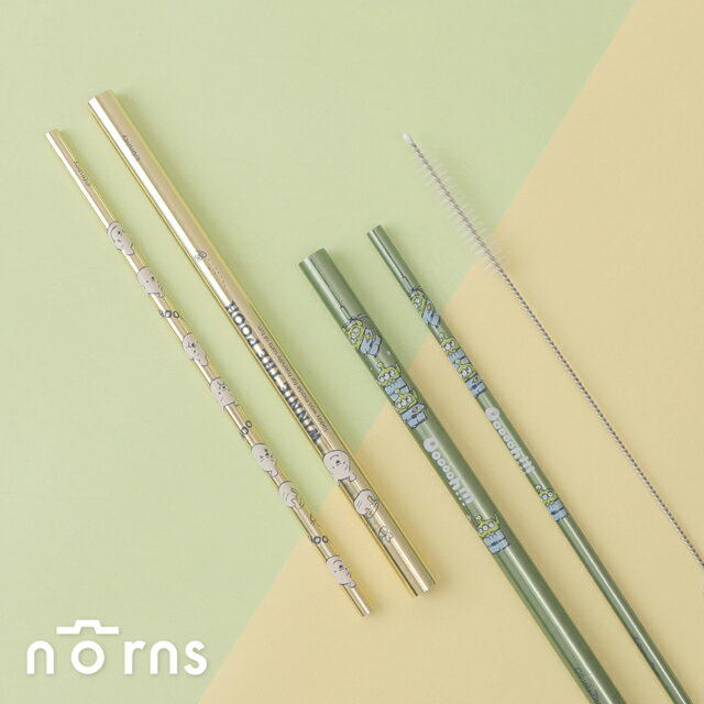 迪士尼鋁吸管組 冷飲專用-Norns Original Design Disney環保吸管三入組 附清潔刷 粗吸管 三眼怪 小熊維尼