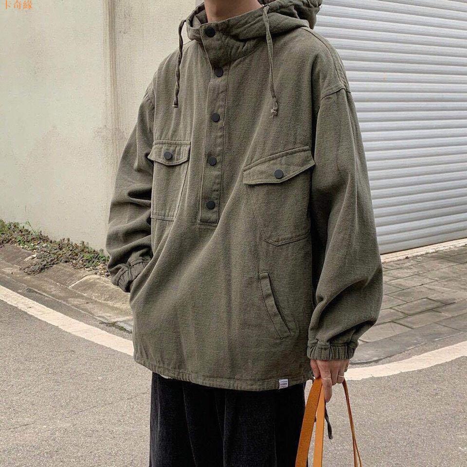 日系復古連帽工裝外套男學生潮流韓版寬松百搭情侶ins夾克上衣服