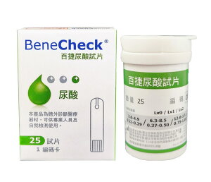 BeneCheck百捷益雙功能測試儀 膽固醇試紙(10片) 尿酸試紙(25片)