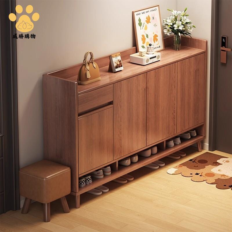 免運 快速發貨 入戶鞋櫃 收納櫃 一體靠墻進門玄關櫃  大容量多層防塵儲物實木色鞋架【WS103】