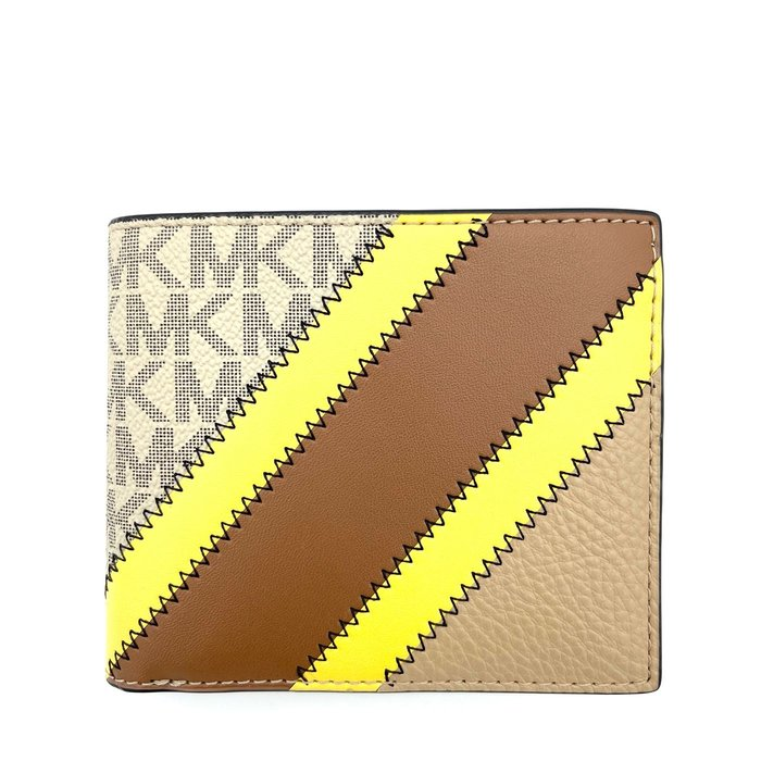 MICHAEL KORS 短夾 皮夾 老花PVC拼接皮革 男夾 錢包 零錢袋 M90107 黃色MK(現貨)▶指定Outlet商品5折起☆現貨【送禮首選★APP下單點數4倍送】