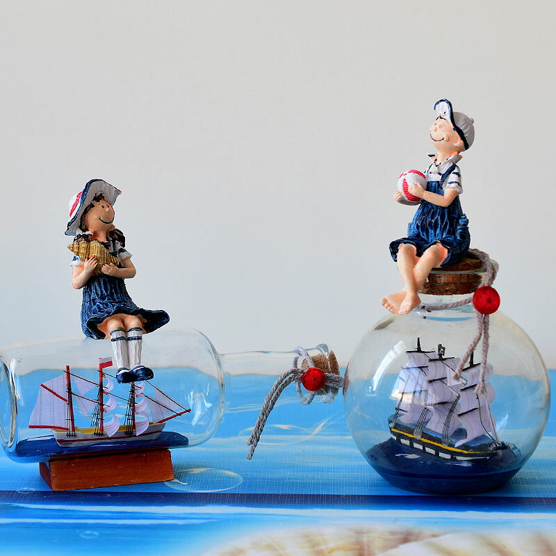 地中海玻璃漂流瓶許愿瓶瓶中船創意擺件桌面櫥窗餐廳酒柜陳列擺設 2
