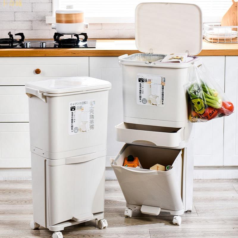 帶內桶雙垃圾分類垃圾桶家用大號雙層乾溼分離廚餘廚房腳踏按壓式