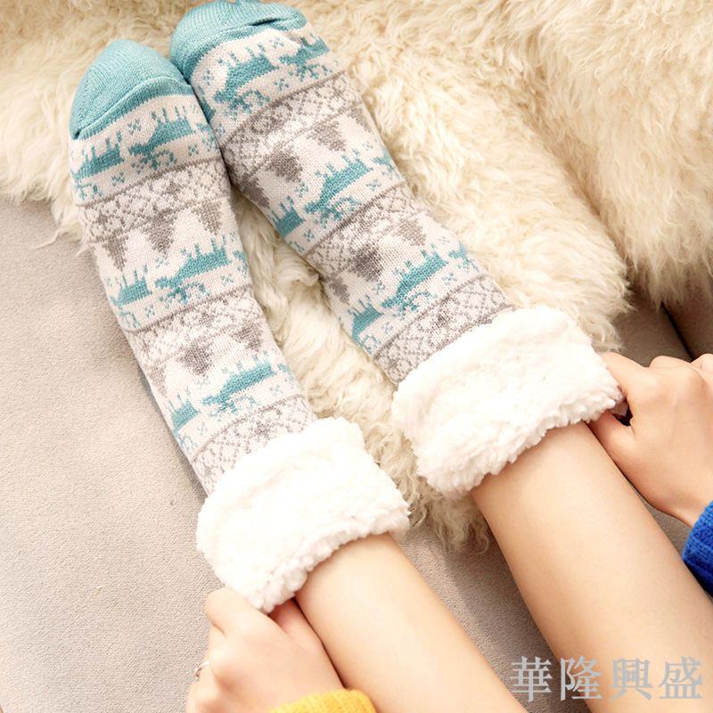 秋冬季加厚加絨地板襪室內防滑襪子女韓版可愛家居月子襪保暖中筒