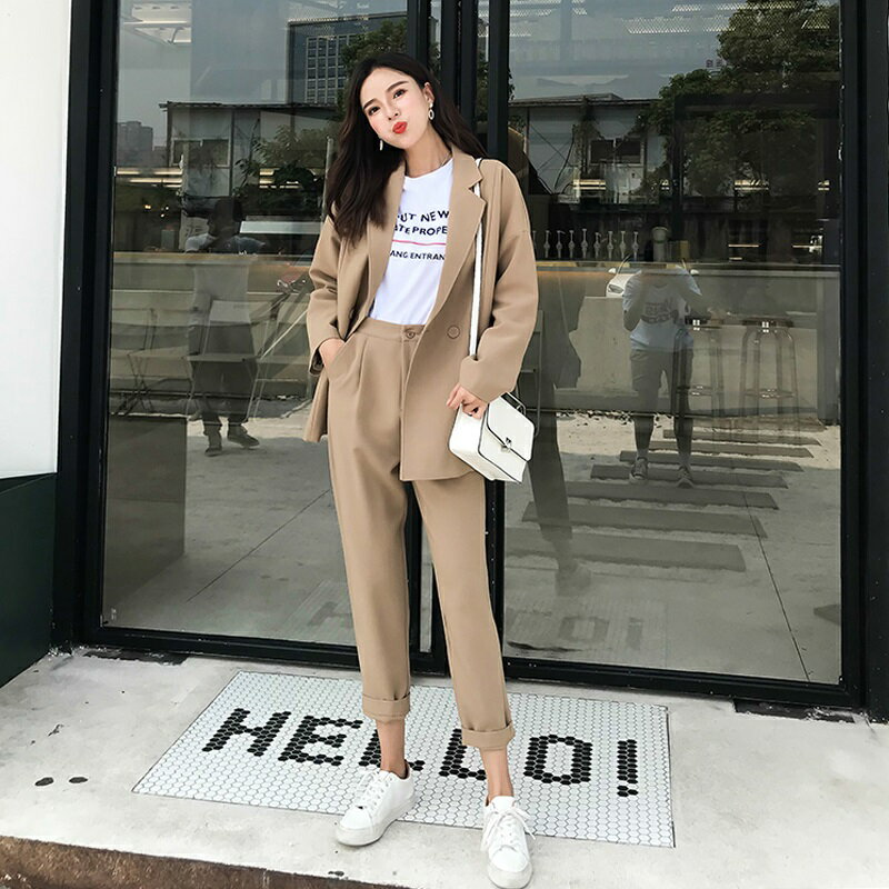 現貨+預購 西裝外套 九分褲 兩件套-春秋休閒百搭修身西服女套裝73xs25【獨家進口】【米蘭精品】