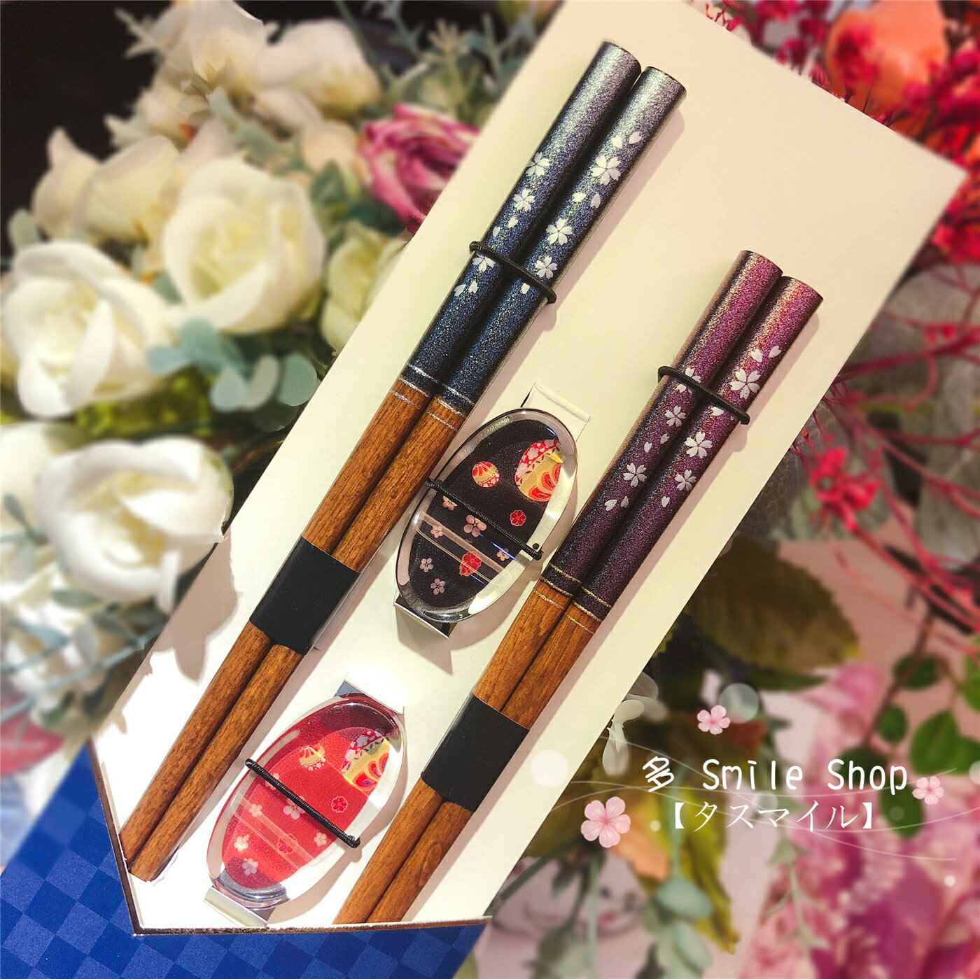 進口制精緻漆器星光櫻婚禮夫妻實木對筷帶筷子架