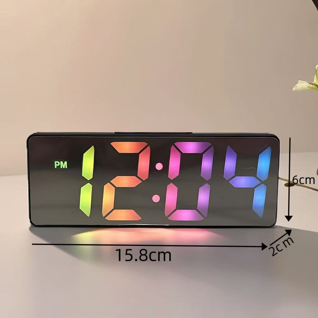 夜光鏡面時鐘ins桌面鐘表時間表擺臺式擺件led數字顯示器電子鬧鐘【Snowbelle優選】