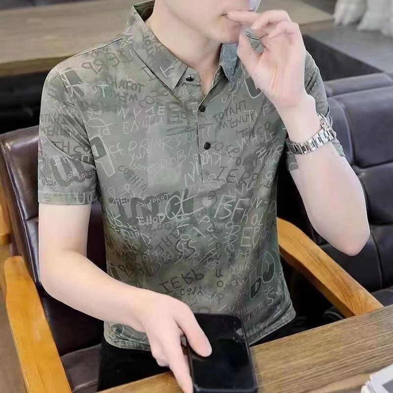 大尺碼40-100公斤男裝上衣夏季新款男士翻領Polo衫韓版潮流冰絲短袖時尚個性半袖上衣服