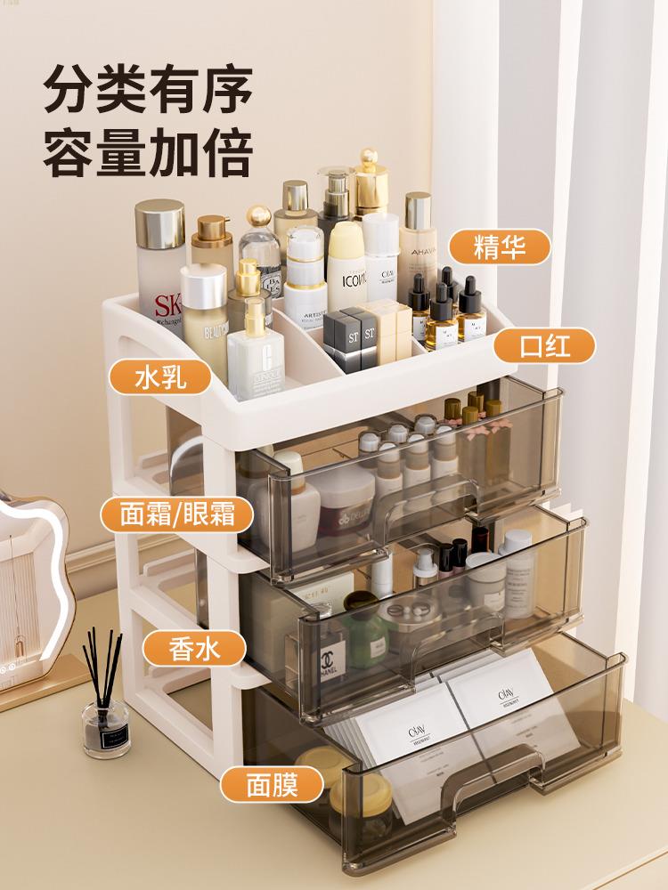 化妝品收納盒梳妝臺護膚品置物架宿舍桌面抽屜式雜物文具整理盒子