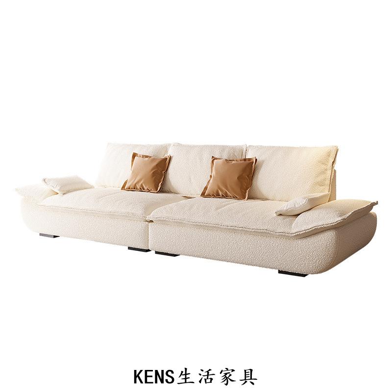 【KENS生活家具】 帆船現代簡約羽絨絨布科技布藝奶油風小戶型客廳直排沙發880515