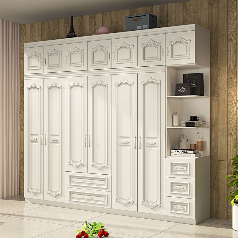 歐式衣柜臥室家具家用經濟型白色組裝雕花大衣櫥實木質高組合柜子