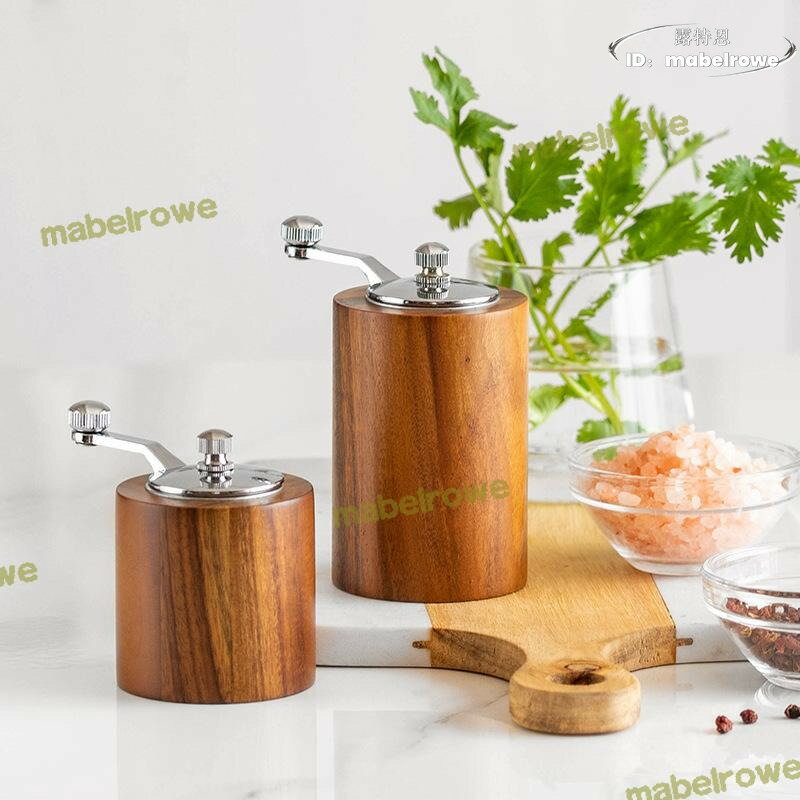【限時】木質手搖胡椒研磨器廚房香料調味瓶手動磨咖啡豆研磨器