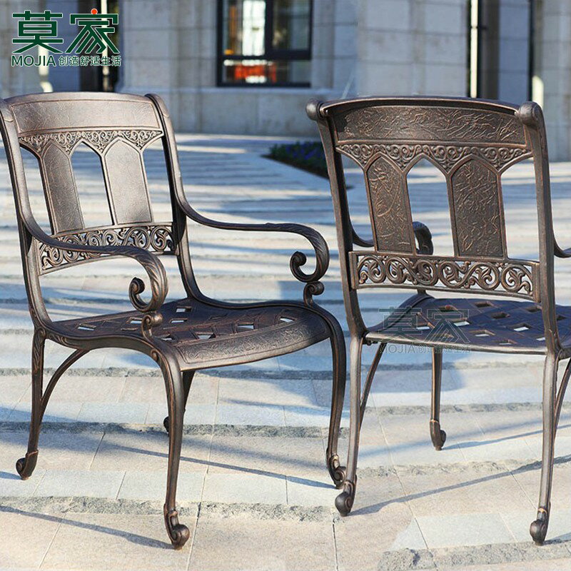 戶外鑄鋁椅子單椅庭院花園別墅歐式家具露臺室外休閑桌椅庭院凳