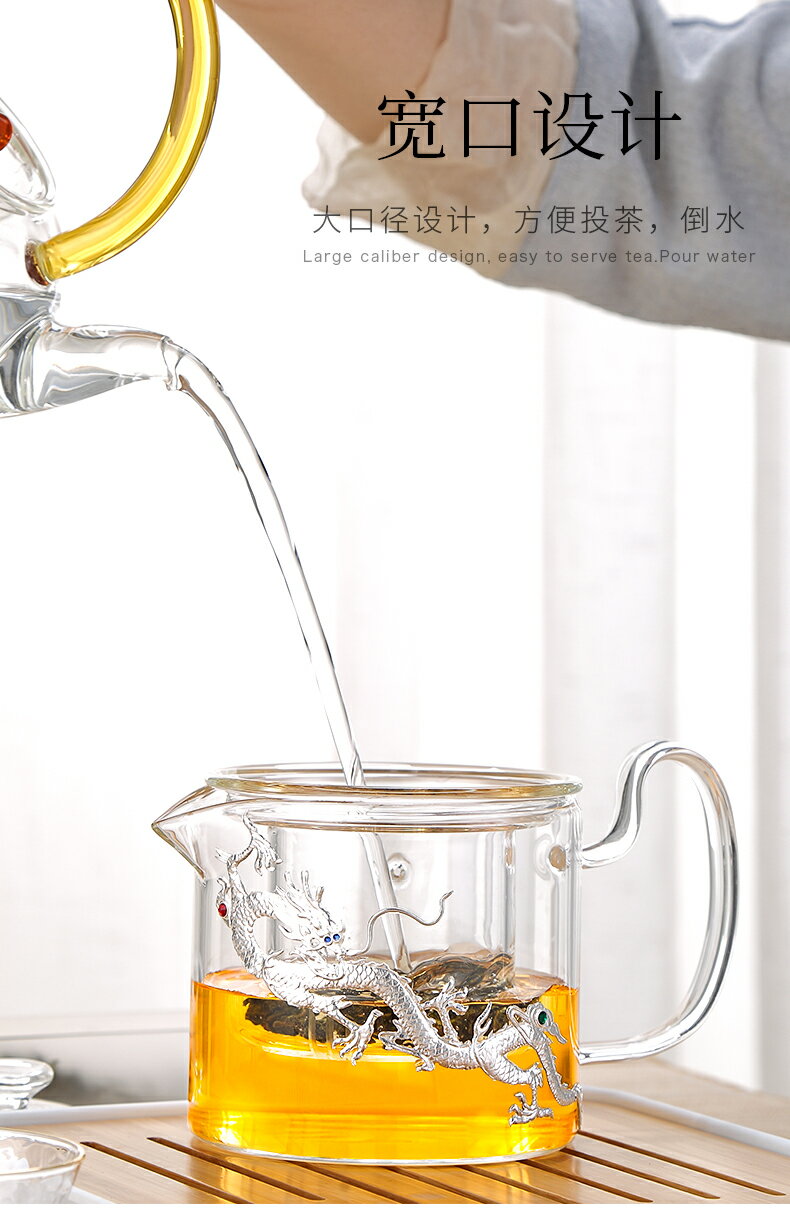 唐豐鎏銀玻璃茶壺過濾帶把單壺耐高溫多功能泡茶壺透明水果花茶壺 9