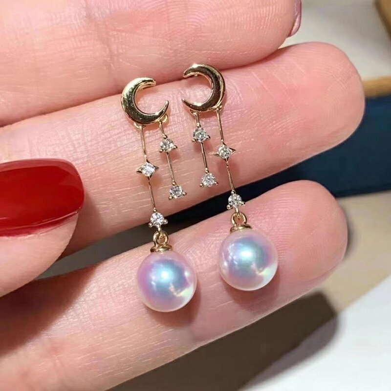 DIY配件 S925純銀耳釘空託星月流蘇款耳環半成品手工銀託配飾女韓