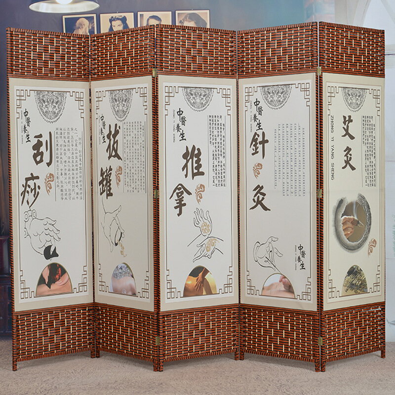 【油畫布質感】屏風隔斷 中式屏風 玄關屏風 移動屏風 摺疊屏風 中醫養生屏風 美容院屏風 簡易安裝 可摺疊收納 多場景適用