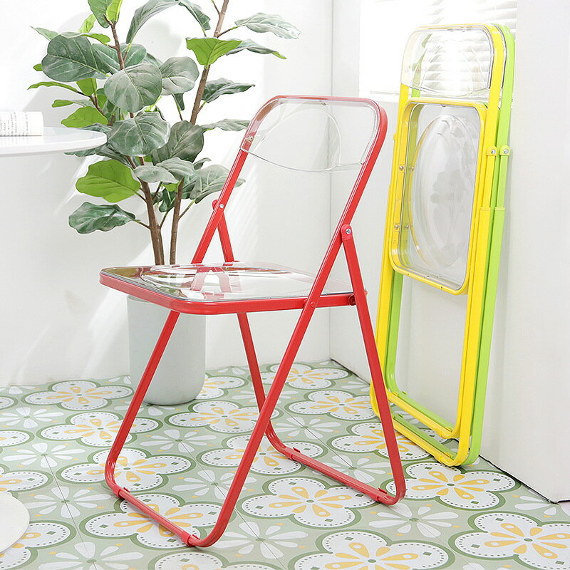 透明椅子亞克力網紅ins風凳子靠背塑料家用餐椅拍照咖啡廳折疊椅