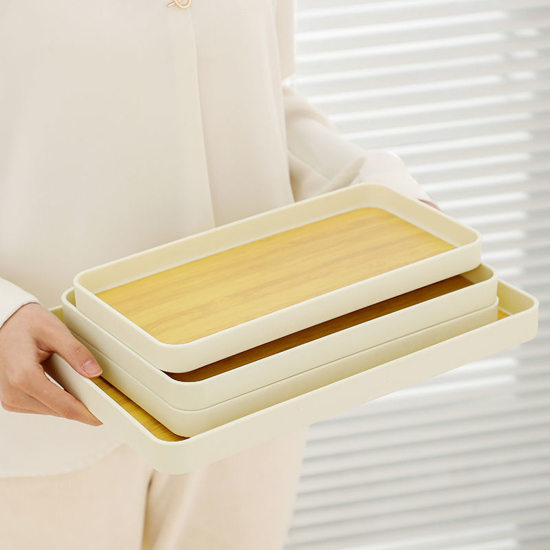 加厚托盤用放茶盃水盃盃茶盤型客廳日式長方形水果盤仿木紋