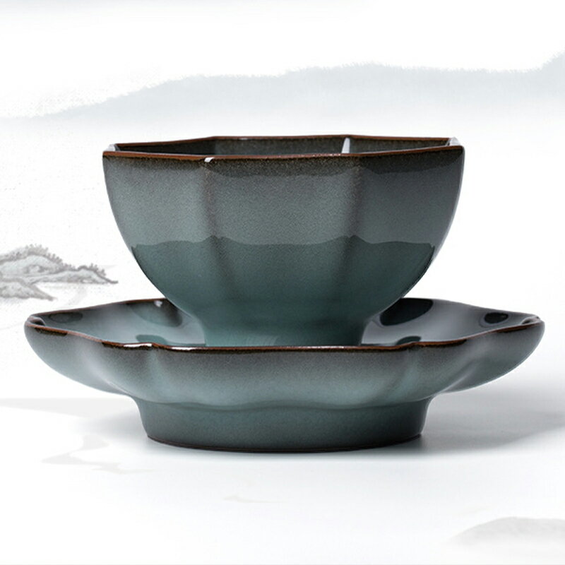 龍泉青瓷八邊茶杯陶瓷主人杯單個功夫茶具鐵胎品茗杯茶碗個人專用