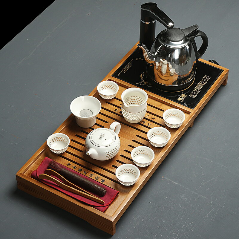 玲瓏茶具茶杯辦公會客功夫泡茶壺整套實木茶盤套裝電陶爐家用