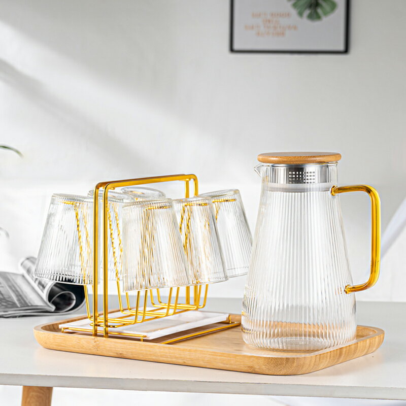 耐熱玻璃水杯家用透明水具套裝辦公室水壺套裝泡茶水杯可煮帶把壺