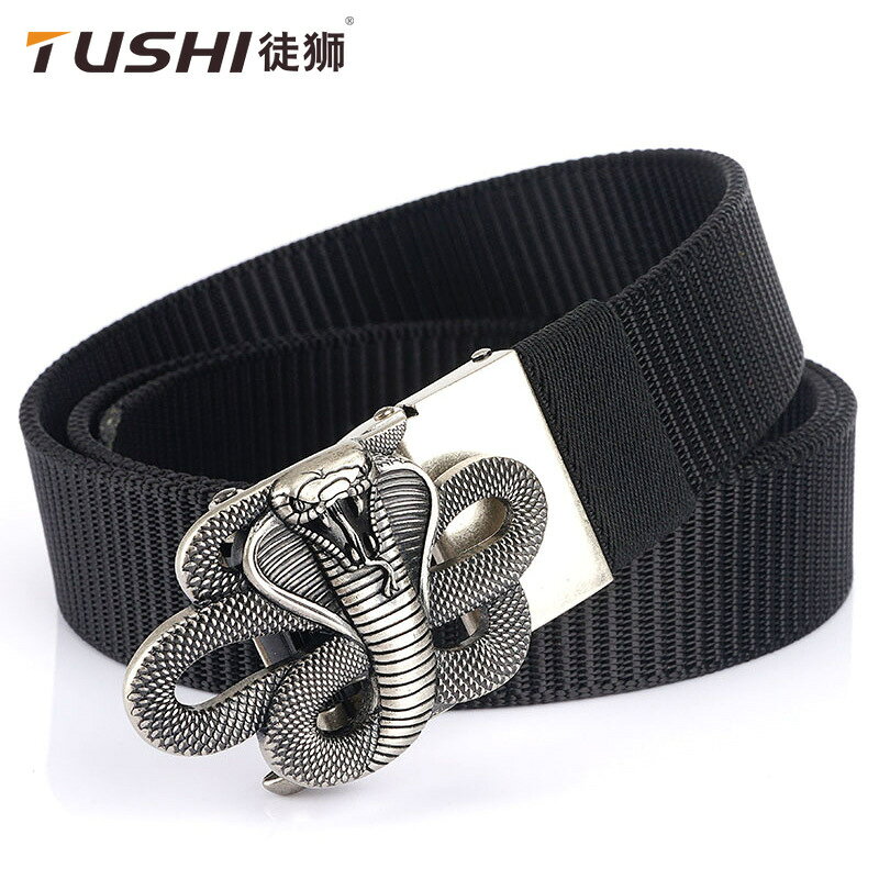 TUSHI加厚尼龍腰帶男帆布 學生韓版百搭自動扣皮帶