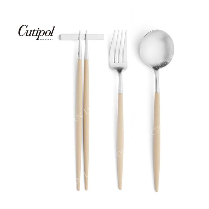 葡萄牙 Cutipol GOA系列個人餐具3件組-主餐叉+匙+筷組 (奶茶銀)