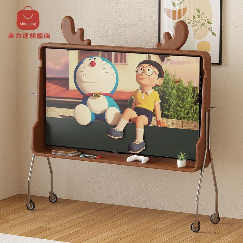中古實木 可移動電視櫃 帶鹿角電視架臥室客廳小戶型復古電視機支架[DD0415001]