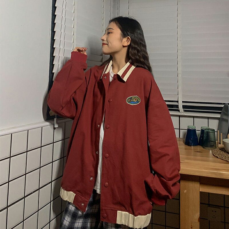 美式復古衛衣女春秋寬松百搭oversize夾克棒球服ins潮流外套